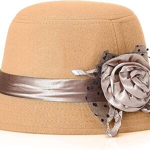 Vintage Felt Cloche Hat Winter Floral Fedora Bucket Hat Bowler Hats